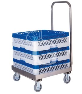 Carrello portacestelli lavastoviglie interamente in acciaio inox con manico