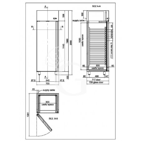 Armadio refrigerato 600 Lt. temp. 0/+10° con porta vetro Armadio refrigerato 600 Lt. temp. 0/+10° con porta vetro