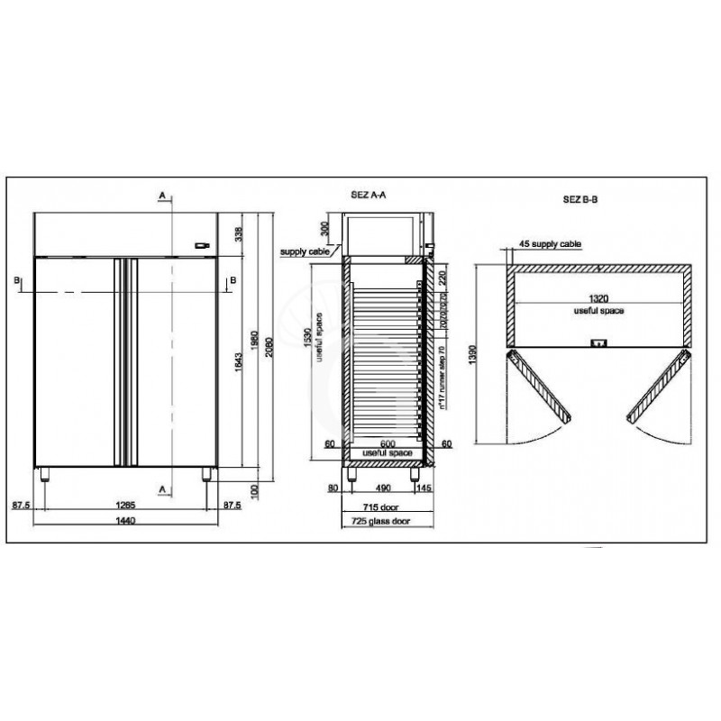 Armadio refrigerato 1200 Lt. temp. -2/+10° 2 porte vetro
