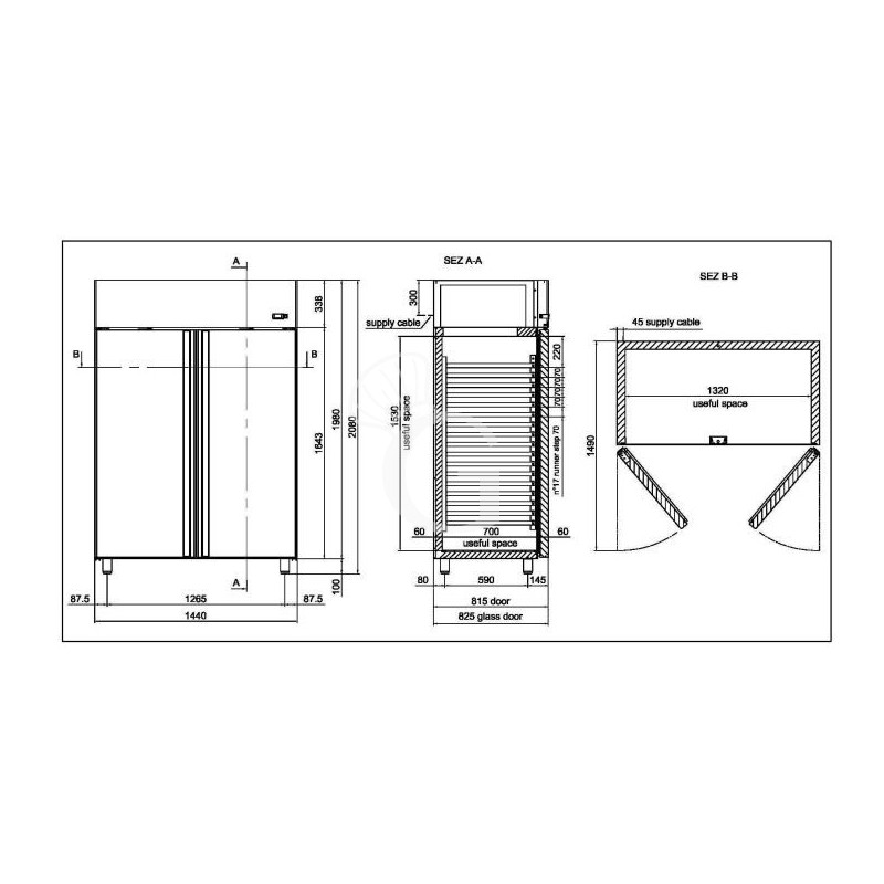 Armadio refrigerato 1400 Lt. temp. -2/+10° 2 porte vetro
