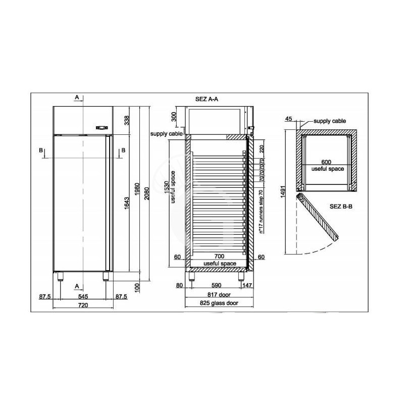 Armadio refrigerato 700 Lt. temp. -2/+10° 2 porte