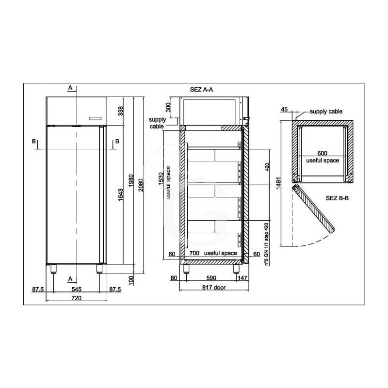 Armadio refrigerato 700 Lt. temp. -2/+10° pesce