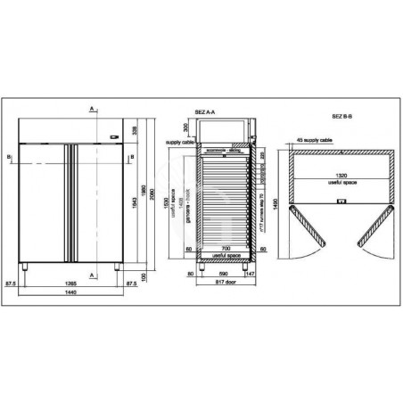 Armadio refrigerato ventilato per carne 4 porte - Temperatura -2/+10°C - capacità 1400 LT Armadio refrigerato ventilato per carne 4 porte - Temperatura -2/+10°C - capacità 1400 LT
