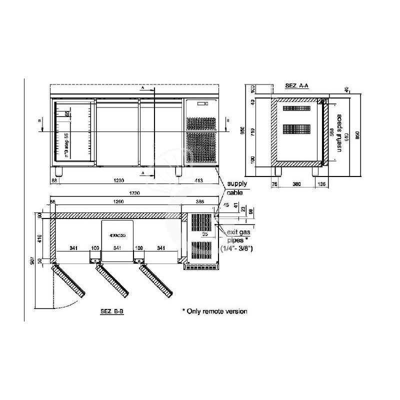 Tavolo refrigerato 3 porte piano in acciaio inox con alzatina prof.600 BT