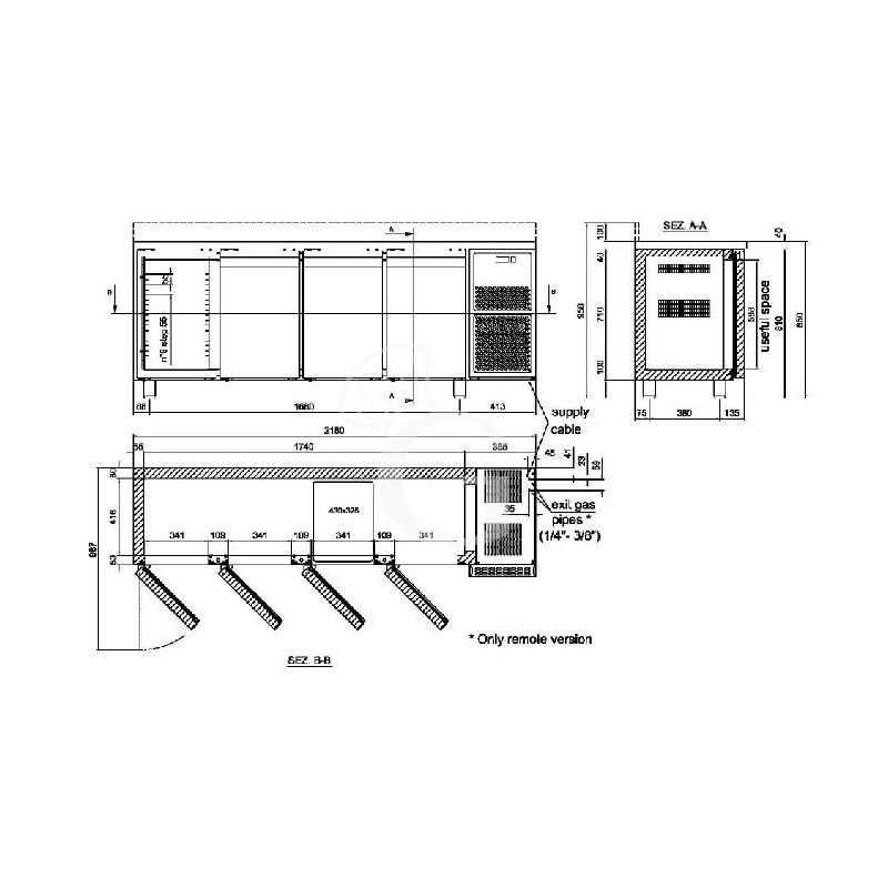 Tavolo refrigerato 4 porte piano in acciaio inox con alzatina prof.600 TN