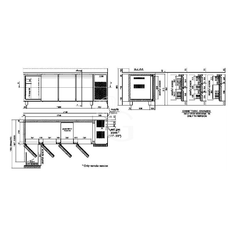 Tavolo refrigerato 4 porte piano in acciaio inox prof.600 TN