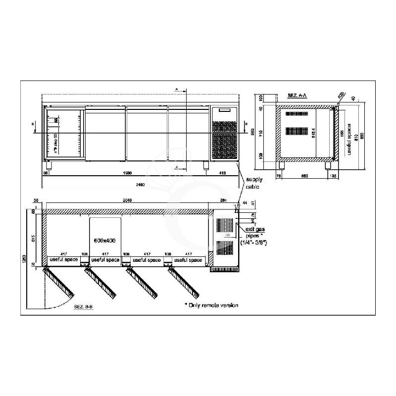 Tavolo refrigerato 4 porte piano in acciaio inox prof.600 TN