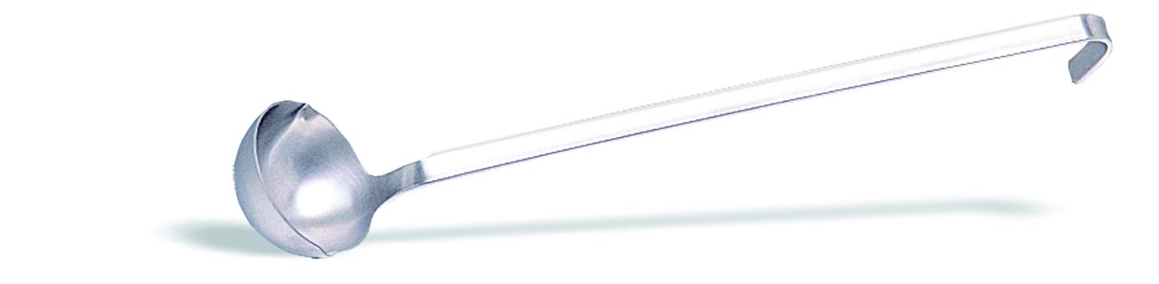 Mestolo monoblocco con 2 becchi a versare diametro 65 mm e manico L 310 mm