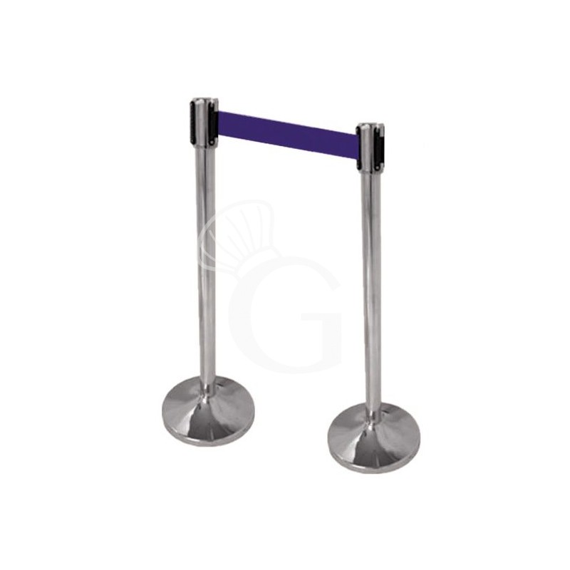 Kit delimita corsie - 2 aste inox lucido con nastro avvolgibile 2mt. blu Kit delimita corsie - 2 aste inox lucido con nastro avvolgibile 2mt. blu