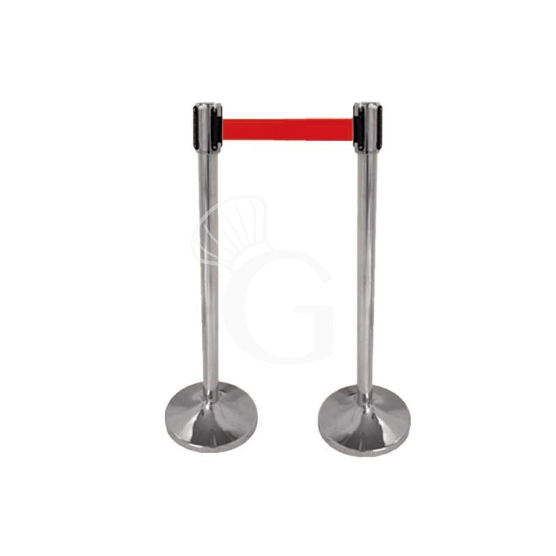 Kit delimita corsie - 2 aste inox lucido con nastro avvolgibile 2mt. rosso Kit delimita corsie - 2 aste inox lucido con nastro avvolgibile 2mt. rosso