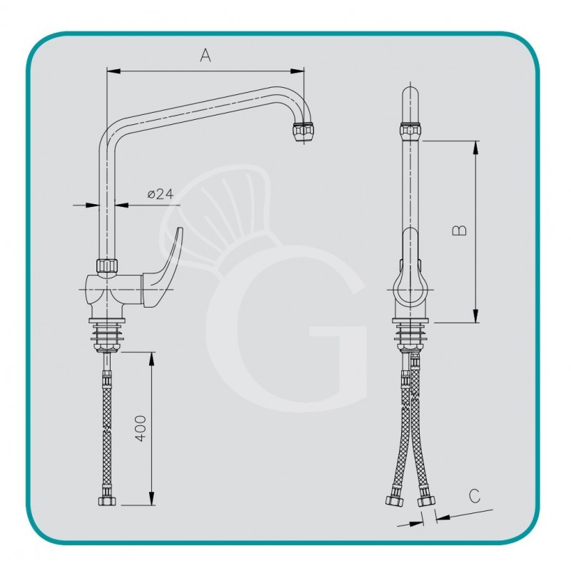 Rubinetto miscelatore monoforo orizzontale leva corta canna L Ø 24