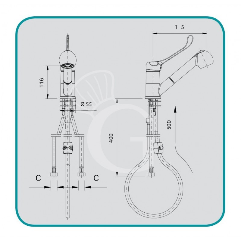 Rubinetto miscelatore monoforo monocomando doccia estraibile con leva corta