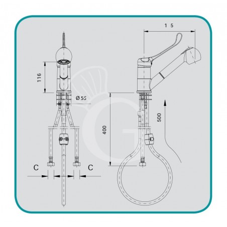 Rubinetto miscelatore monoforo monocomando doccia estraibile con leva corta Rubinetto miscelatore monoforo monocomando doccia estraibile con leva corta