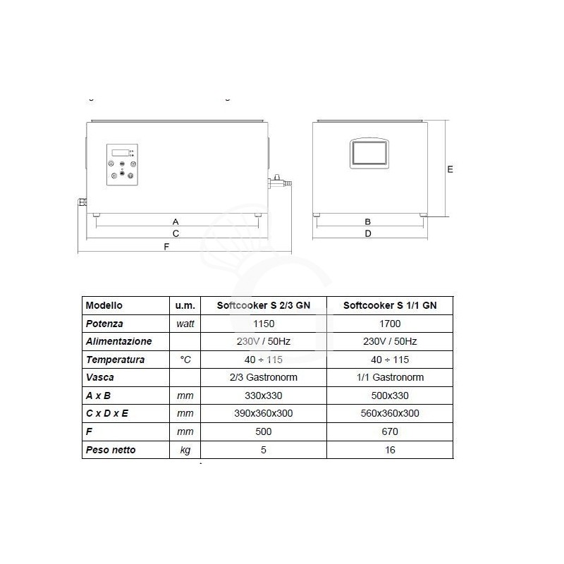 Strumento cottura a bassa temperatura L 565 mm x P 360 mm x H 300 mm