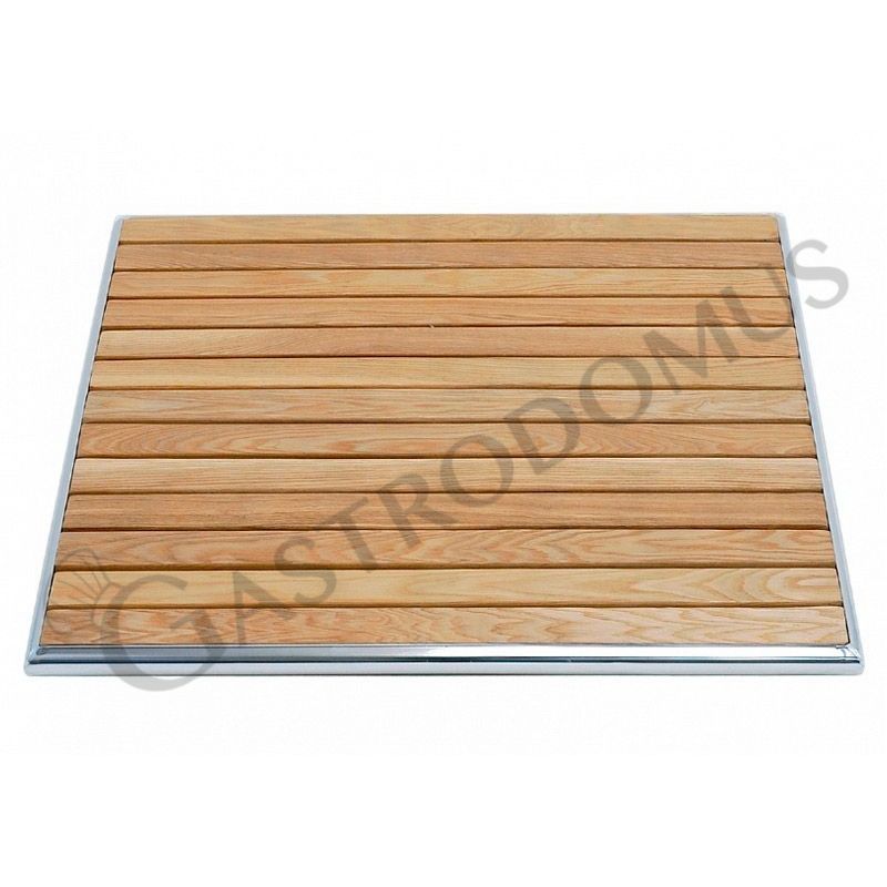 Piano quadrato in doghe di legno bordato in alluminio per esterno - dimensioni 600 mm x 600 mm Piano quadrato in doghe di legno bordato in alluminio per esterno - dimensioni 600 mm x 600 mm