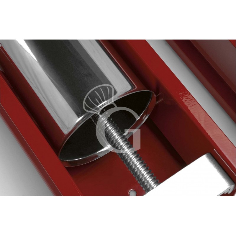 Dettaglio insaccatrice manuale orizzontale, capacità 3 Lt e imbuto diametro 136 mm