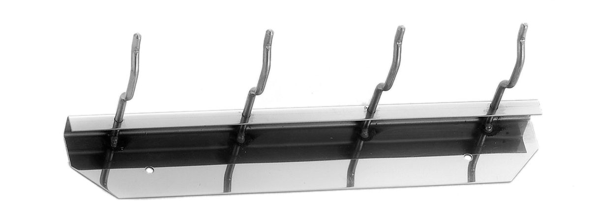 Supporto a parete in inox con 4 ganci L 300 mm x P 100 mm x H 50 mm