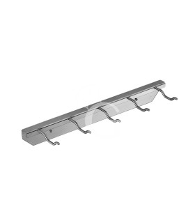 Supporto a parete in inox con 5 ganci L 380 mm x P 100 mm x H 50 mm