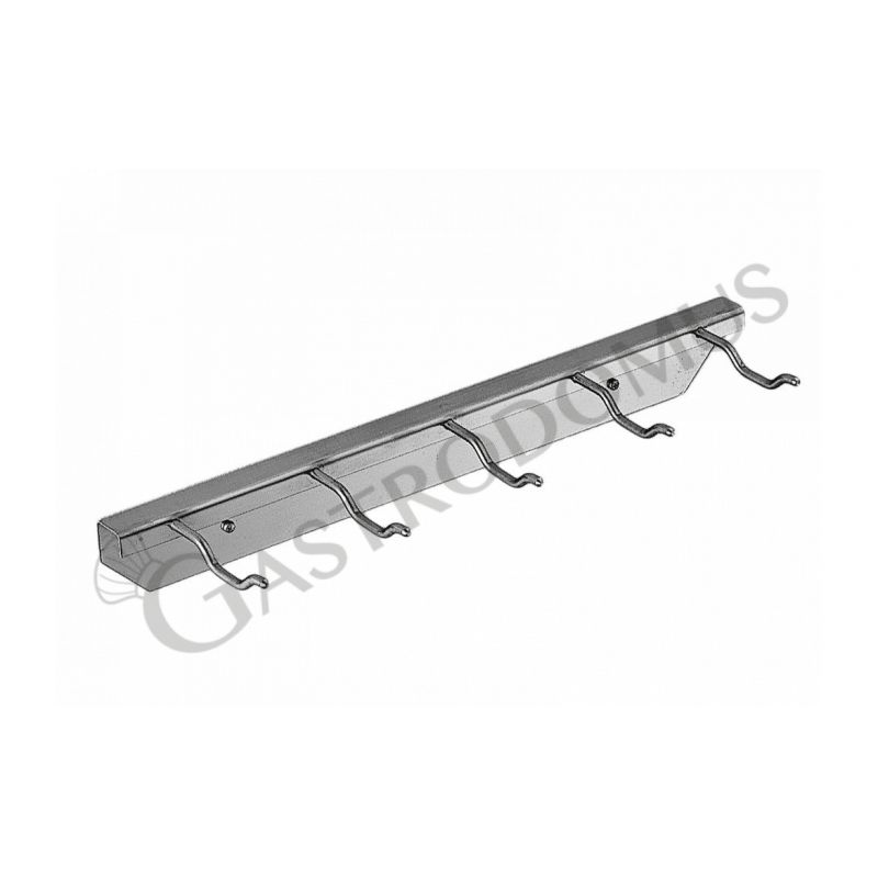 Supporto a parete in inox con 5 ganci L 380 mm x P 100 mm x H 50 mm Supporto a parete in inox con 5 ganci L 380 mm x P 100 mm x H 50 mm