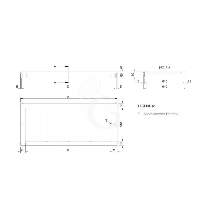 Piano vetroriscalsato da incasso - dimensioni L 2110 x P 640 x H 85 mm