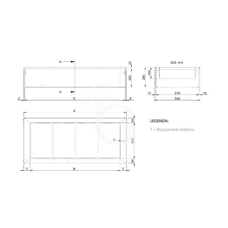 Piano caldo da incasso con vasca ventilata - dimensioni L 810 x P 640 x H 355 mm