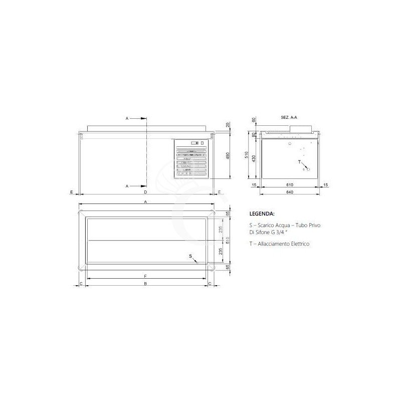 Piano refrigerato statico in inox su 2 livelli - dimensioni L 810 x P 640 x H 570 mm
