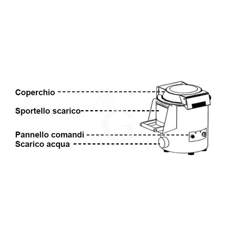 Pelapatate da banco, trifase, capacità 5 Kg, produzione 60 Kg/h