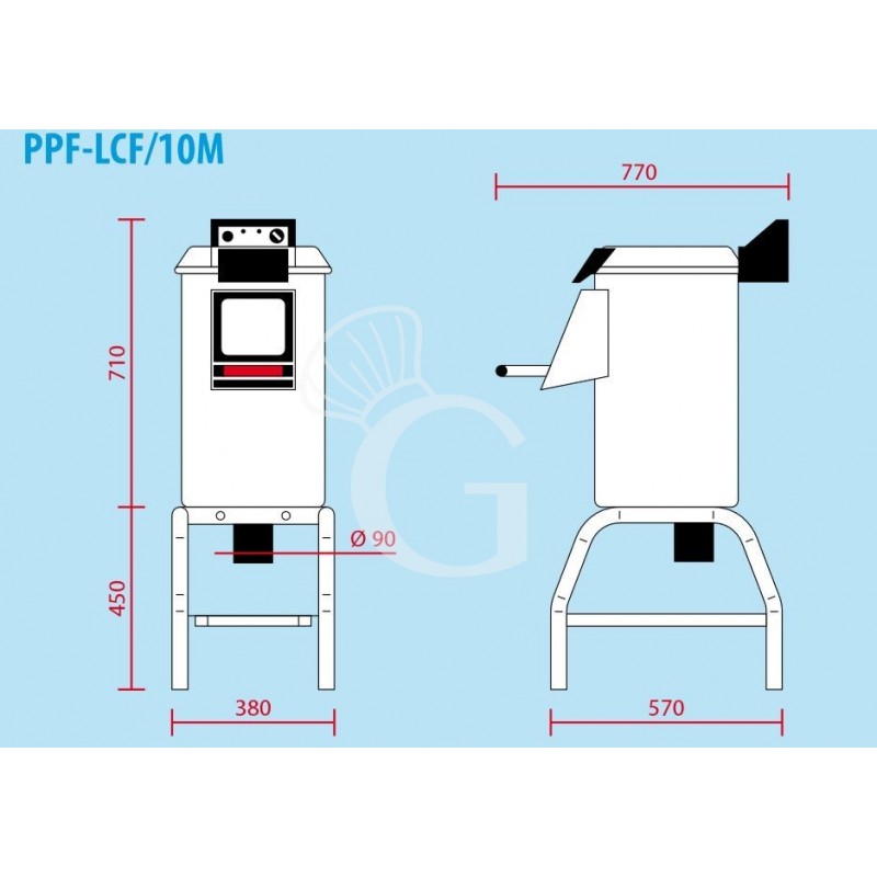 Pelapatate da pavimento con cavalletto, trifase, capacità 10 Kg, produzione 120 Kg/h