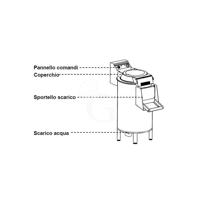 Pelapatate da pavimento, trifase, capacità 10 Kg, produzione 120 Kg/h