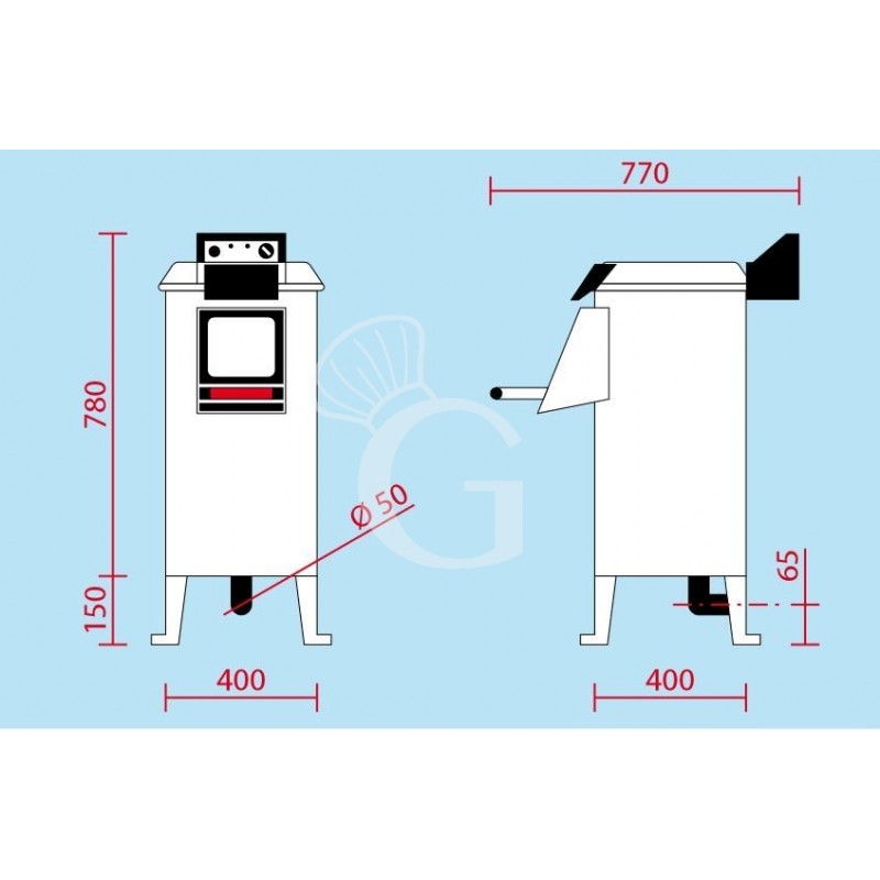 Pelapatate da pavimento, trifase, capacità 18 Kg, produzione 220 Kg/h