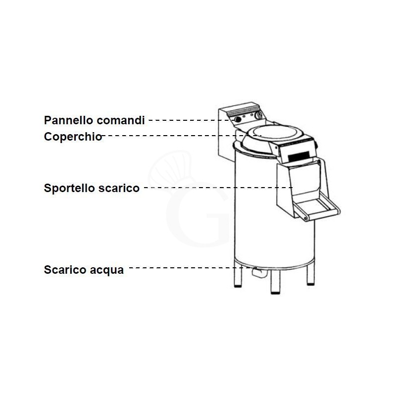 Pelapatate da pavimento, trifase, capacità 18 Kg, produzione 220 Kg/h