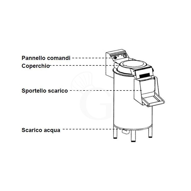 Pelapatate da pavimento, trifase, capacità 25 Kg, produzione 450 Kg/h
