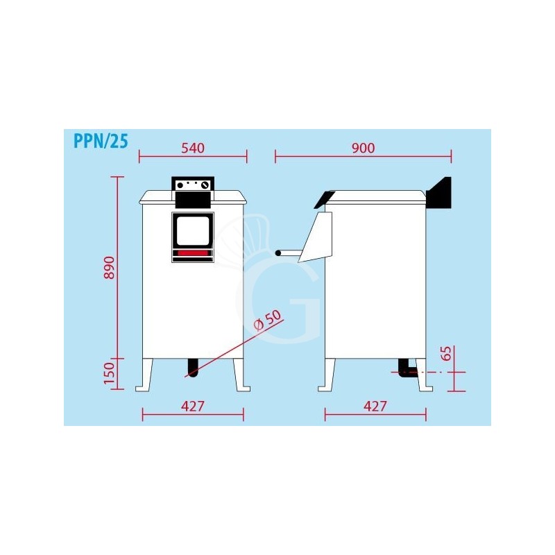 Pelapatate da pavimento, trifase, capacità 25 Kg, produzione 450 Kg/h