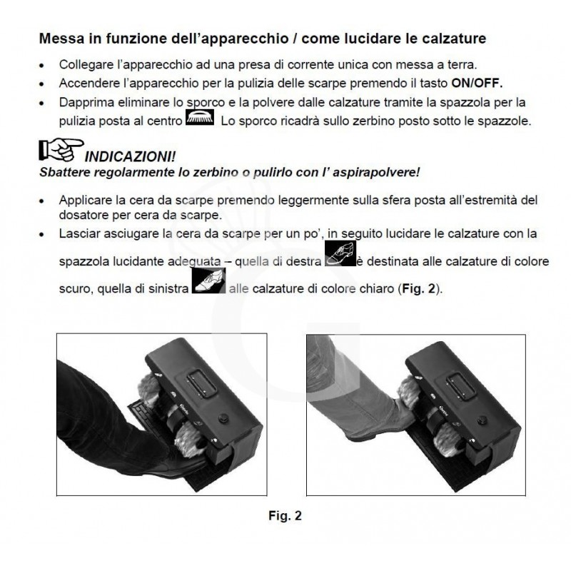 Lucida scarpe elettrico, voltaggio monofase, potenza 120 W