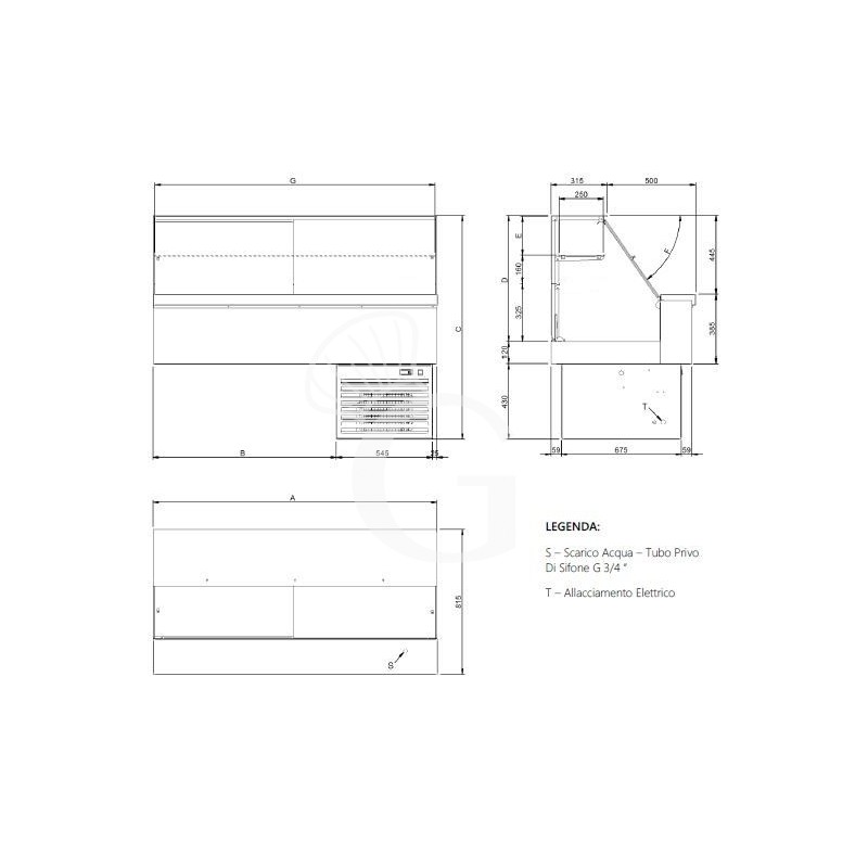 Vetrina refrigerata ventilata cubica 2 ripiani con tendina lato cliente  - Lunghezza 810 mm