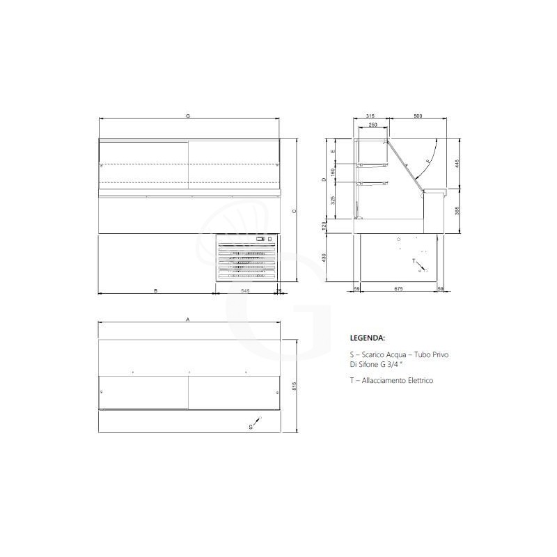 Vetrina refrigerata ventilata cubica 2 ripiani con tendina lato cliente  - Lunghezza 810 mm