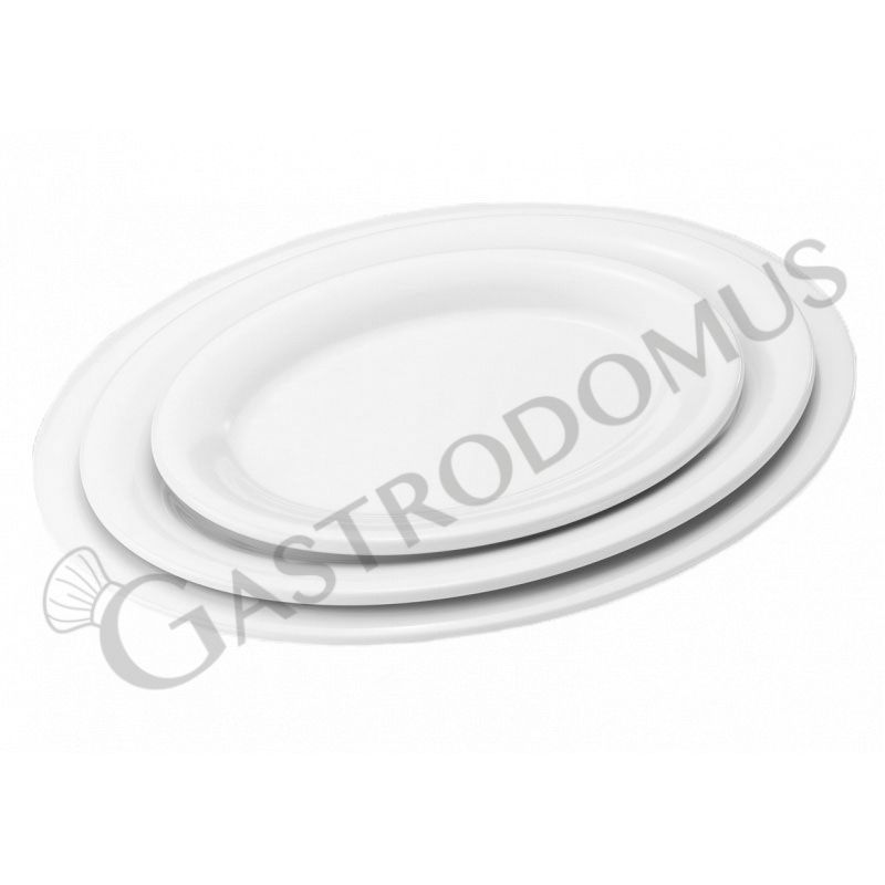 Piatto ovale in melamina extraforte con dimensioni L 243 mm x P 182 mm x H 21 mm