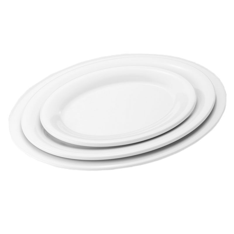 Piatto ovale in melamina extraforte con dimensioni L 243 mm x P 182 mm x H 21 mm