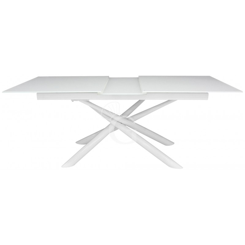 Tavolo con struttura in metallo verniciato e piano allungabile in cristallo, L 180/220 cm
