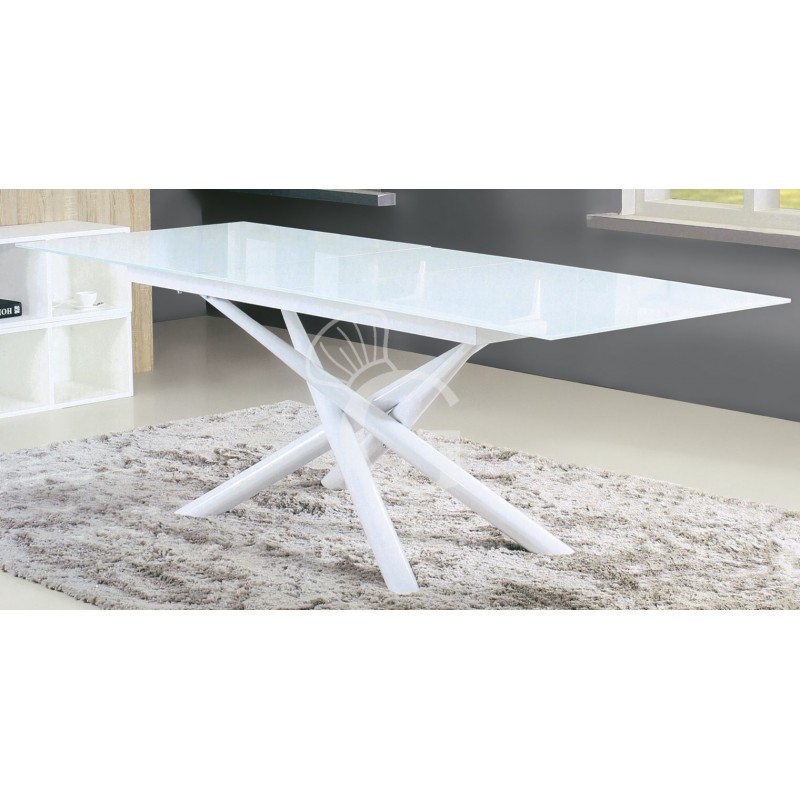 Tavolo con struttura in metallo verniciato e piano allungabile in cristallo, L 180/220 cm
