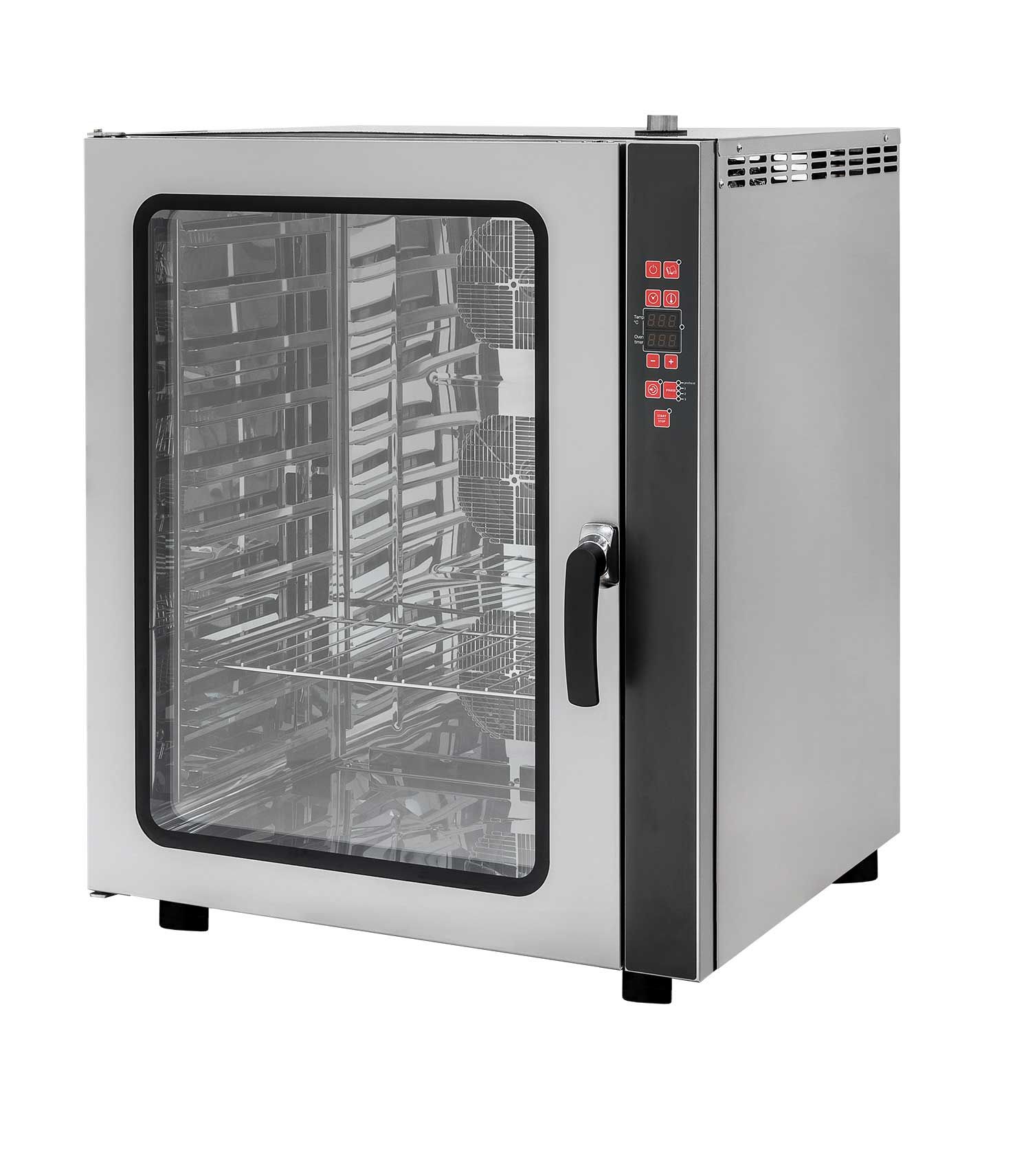 Forno elettrico a convezione per gastronomia, umidificatore,porta bandiera,comandi digitali, trifase, 10 teglie GN 1/1 530x325mm