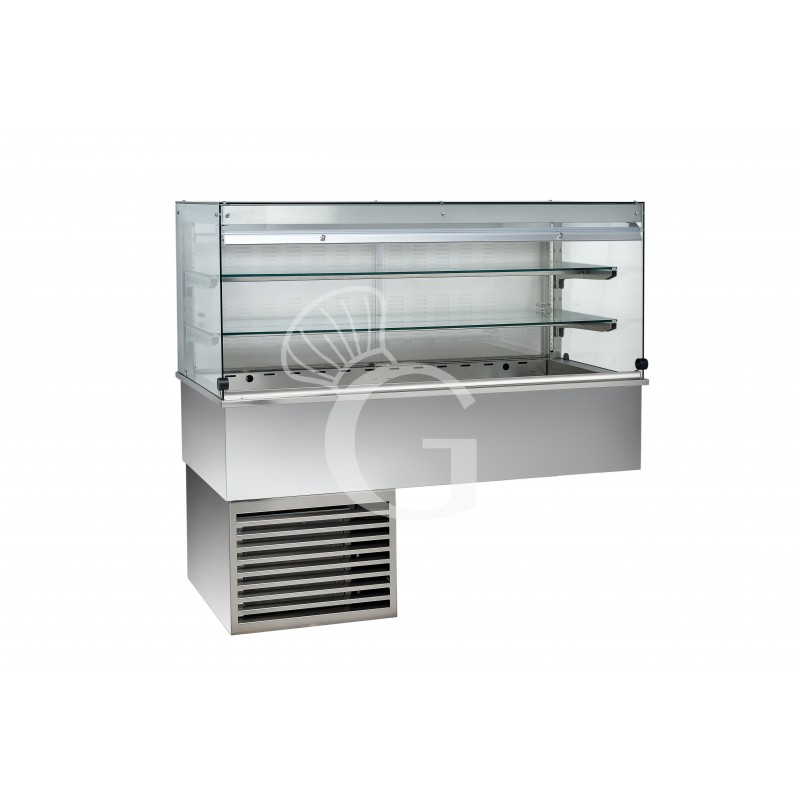 Vetrina refrigerata ventilata cubica 2 ripiani con tendina lato cliente  - Lunghezza 810 mm