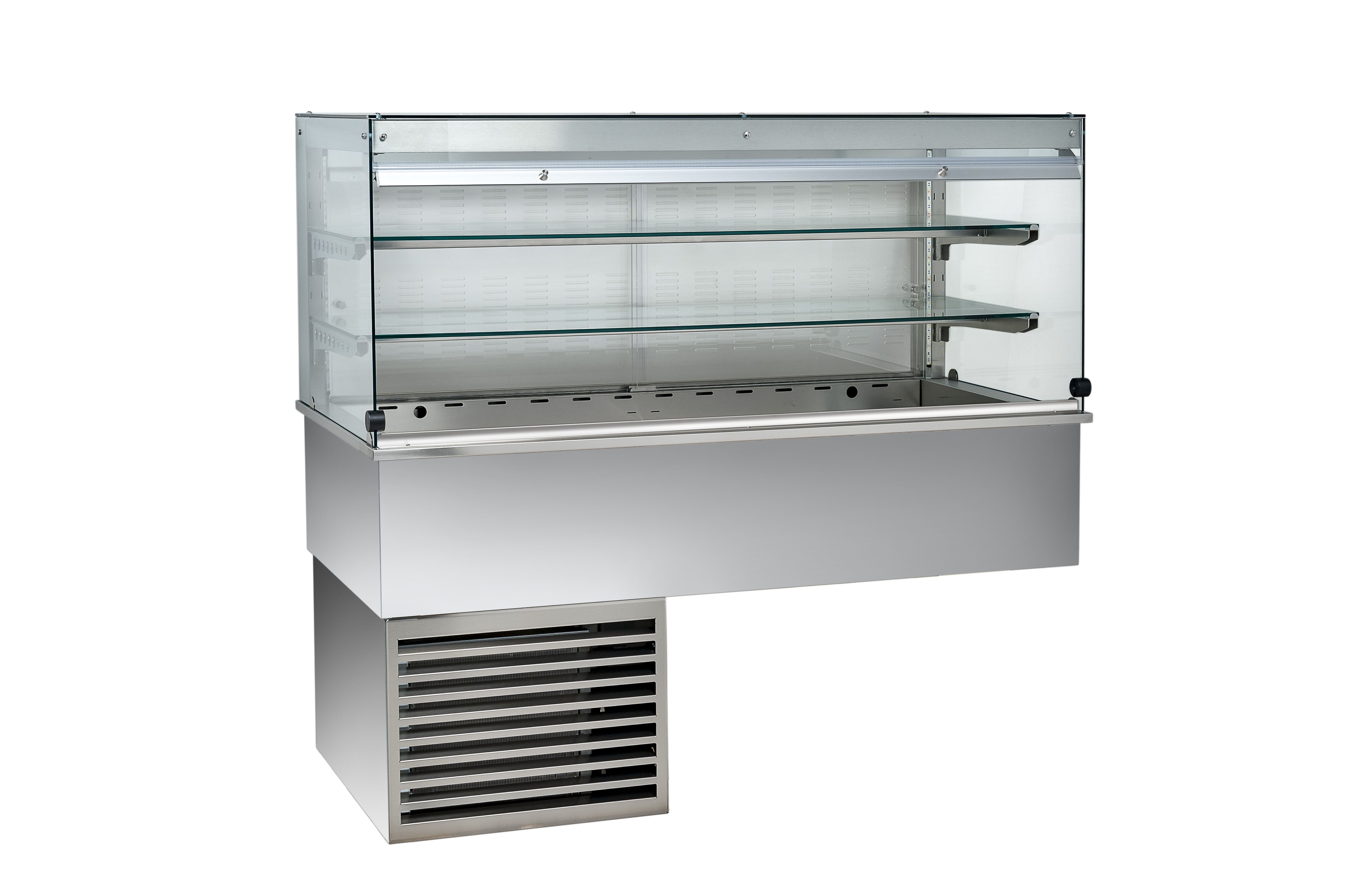 Vetrina refrigerata ventilata cubica 2 ripiani con tendina lato cliente  - Lunghezza 810 mm