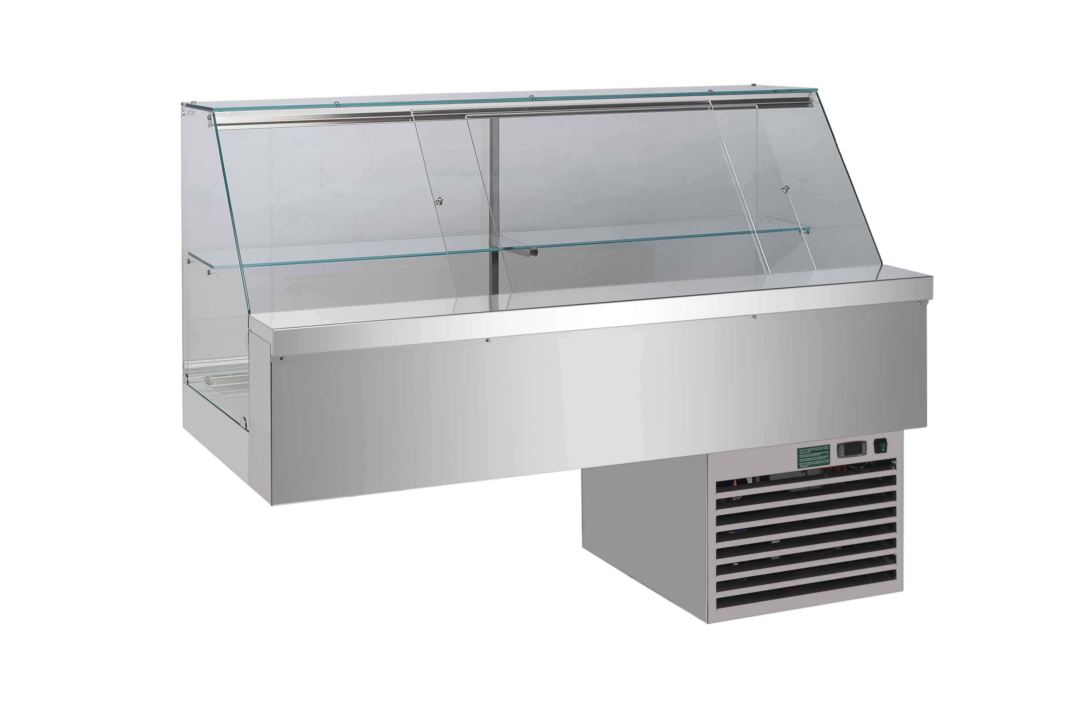 Vetrina refrigerata ventilata cubica 2 ripiani con tendina lato cliente  - Lunghezza 810 mm