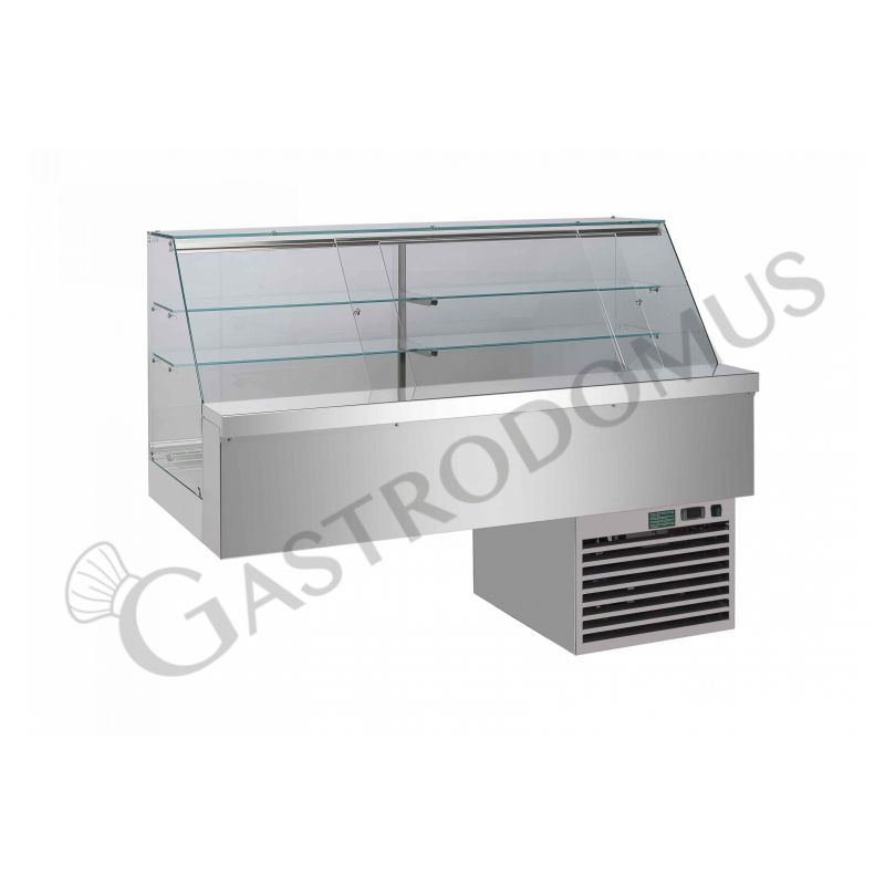 Vetrina refrigerata ventilata cubica 2 ripiani con tendina lato cliente - Lunghezza 810 mm Vetrina refrigerata ventilata cubica 2 ripiani con tendina lato cliente - Lunghezza 810 mm