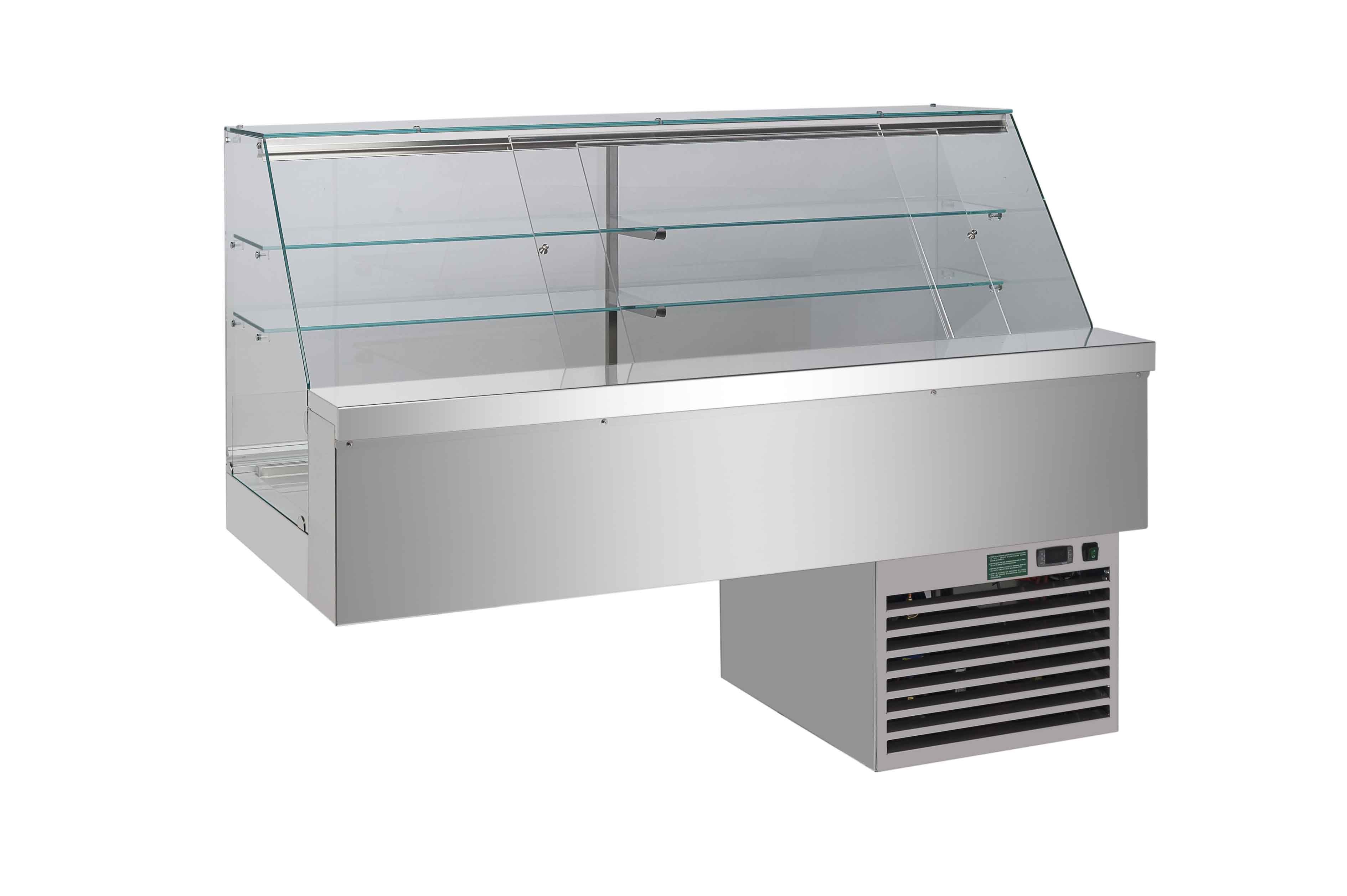 Vetrina refrigerata ventilata cubica 2 ripiani con tendina lato cliente  - Lunghezza 810 mm