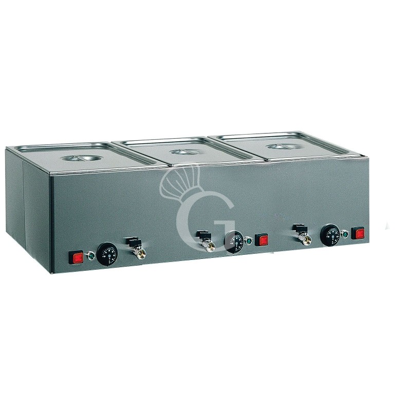 Bagnomaria 3 bacinelle GN1/1 L 990 mm x P 540 mm x H 220 mm temperature differenziate rubinetti di scarico Bagnomaria 3 bacinelle GN1/1 L 990 mm x P 540 mm x H 220 mm temperature differenziate rubinetti di scarico