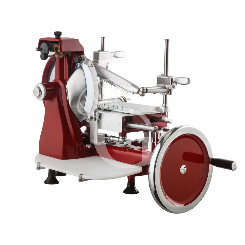 Affettatrice a volano in alluminio, lama diametro 250 mm, taglio utile L 185 x H 150 mm Affettatrice a volano in alluminio, lama diametro 250 mm, taglio utile L 185 x H 150 mm