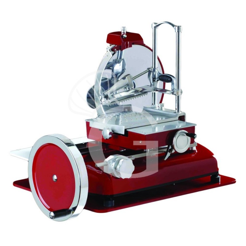 Affettatrice a volano in alluminio, lama diametro 250 mm, taglio utile L 185 x H 150 mm