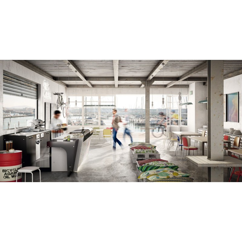 Banco bar + Retrobanco Lunghezza 3metri Drop-in Vetro supporto